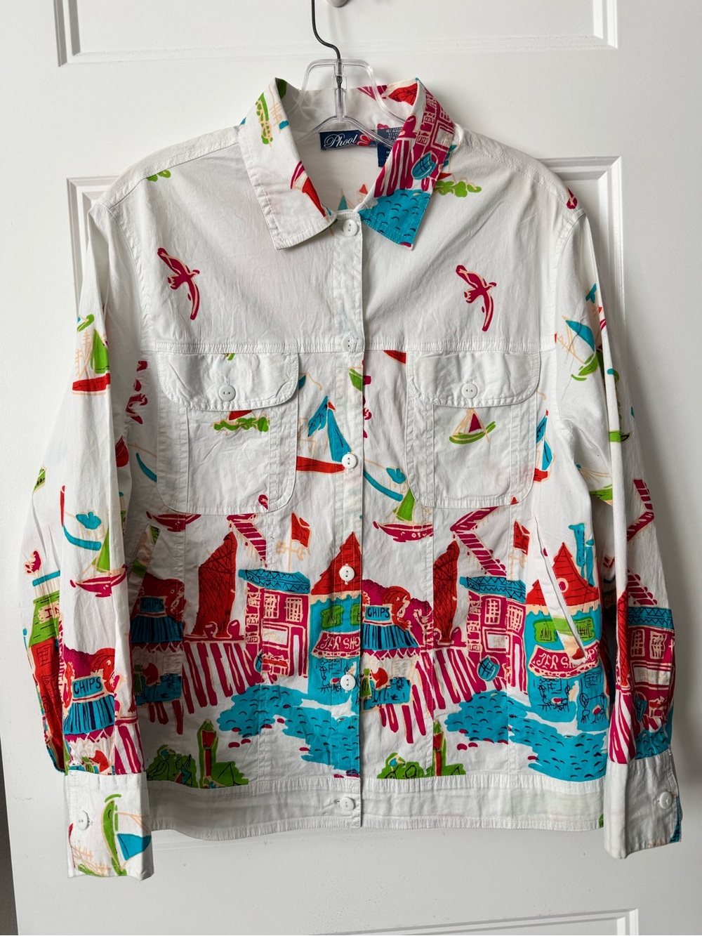 Phool Vintage Coastal Graphic Utility Jacket Multicolor Print Size L